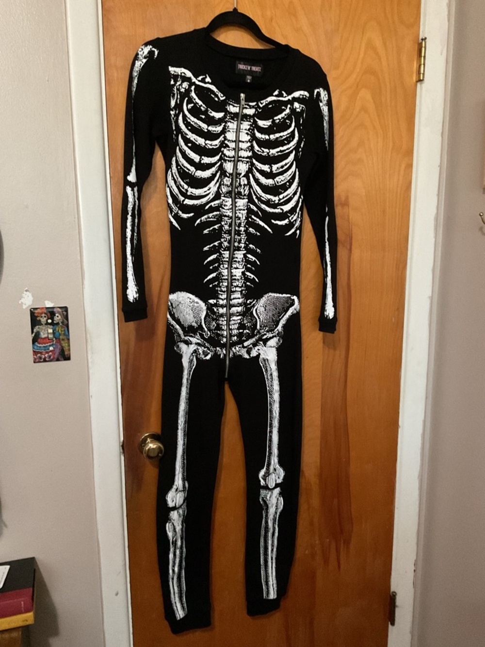 Skeleton Print Zip-Front Jumpsuit - Black/White